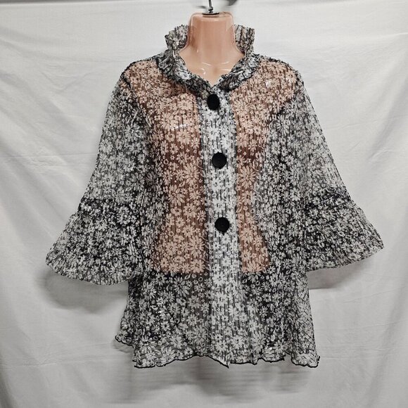 Damee Inc. Sheer Net Sequined Wired Collar Women Jacket Size XL Floral - Picture 2 of 13